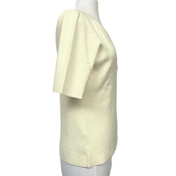 Ann Taylor Pale Yellow Silk Blend V-Neck Button Front Top Half Sleeve Sz M - Picture 2 of 6